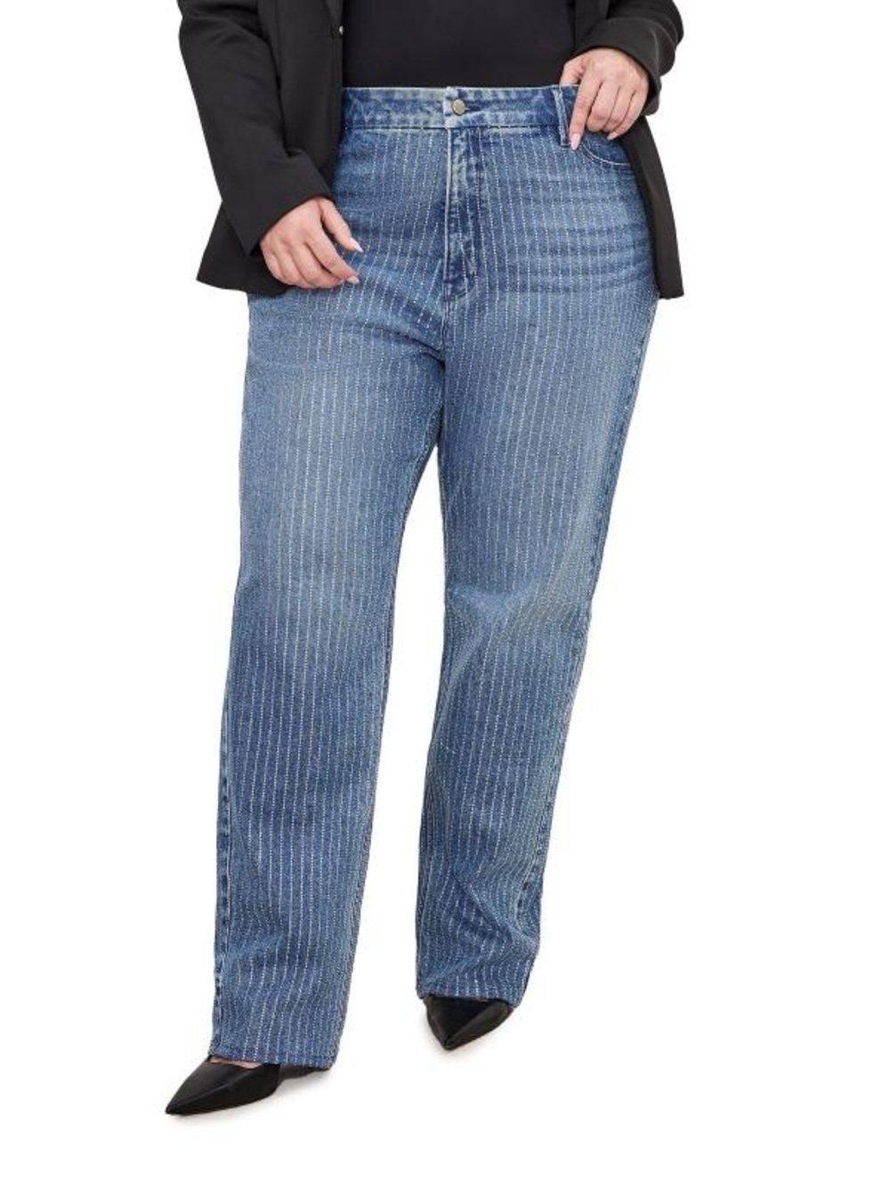 Plus Size Blue Pinstripe Straight-Leg Jeans